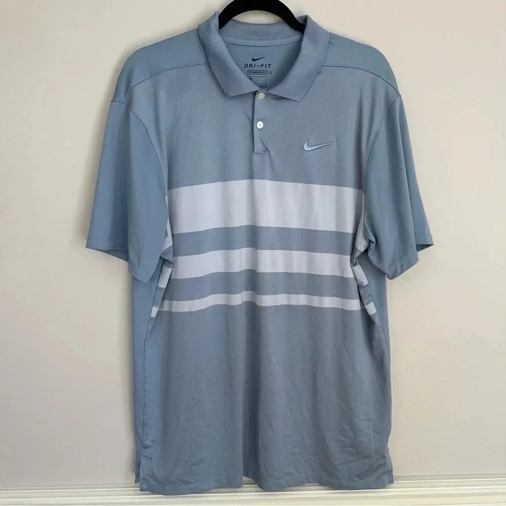 Nike Dri-Fit Vapor Stripe Men's Standard Fit Short Sleeve Blue Polo Size L GUC